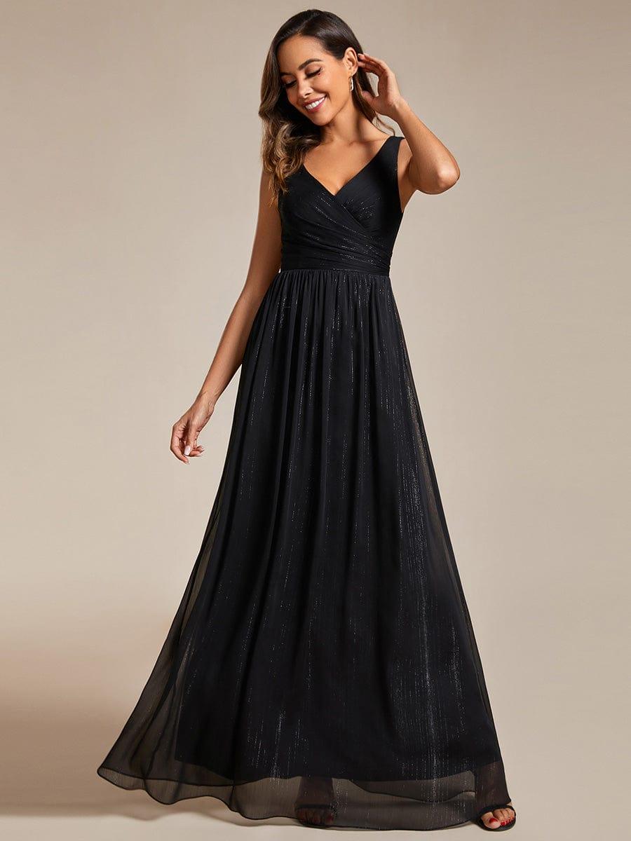 ever ALAIYA|Floor Length V-Neck Sleeveless Glitter A-Line Evening Formal Dress