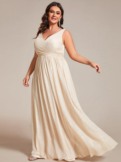 pretty ALAIYA|Plus Size V-Neck Sleeveless Glitter A-Line Formal Dress