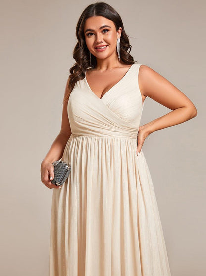 pretty ALAIYA|Plus Size V-Neck Sleeveless Glitter A-Line Formal Dress