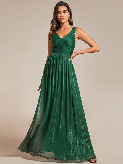 ever ALAIYA|Floor Length V-Neck Sleeveless Glitter A-Line Evening Formal Dress
