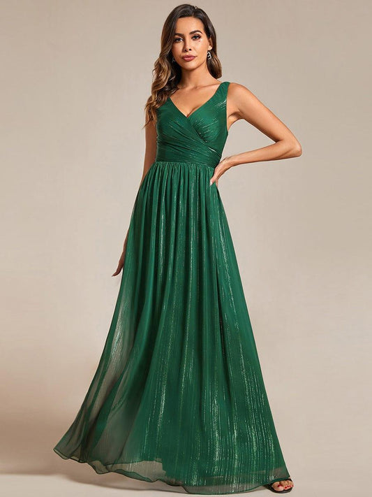 ever ALAIYA|Floor Length V-Neck Sleeveless Glitter A-Line Evening Formal Dress
