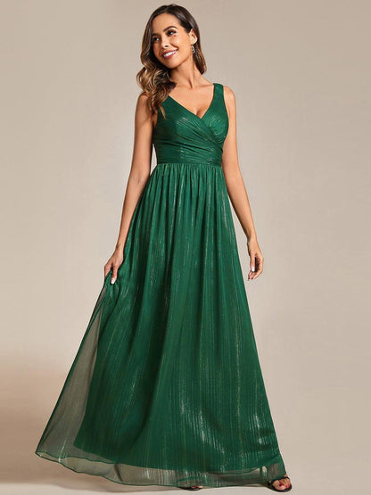ever ALAIYA|Floor Length V-Neck Sleeveless Glitter A-Line Evening Formal Dress