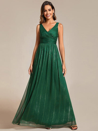 ever ALAIYA|Floor Length V-Neck Sleeveless Glitter A-Line Evening Formal Dress