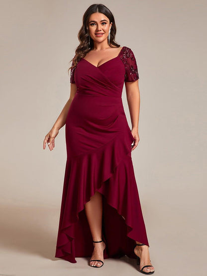 Plus Size High-Low V-Neck Bodycon Fishtail Formal Evening Dress