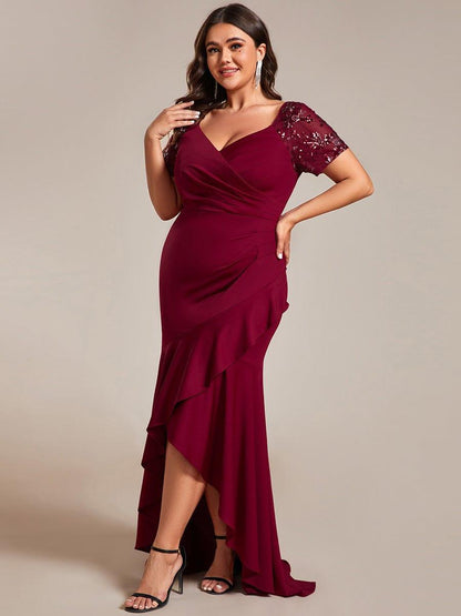 Plus Size High-Low V-Neck Bodycon Fishtail Formal Evening Dress