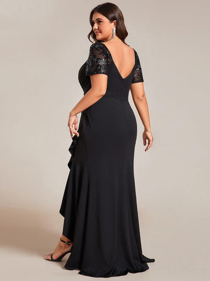 Plus Size High-Low V-Neck Bodycon Fishtail Formal Evening Dress