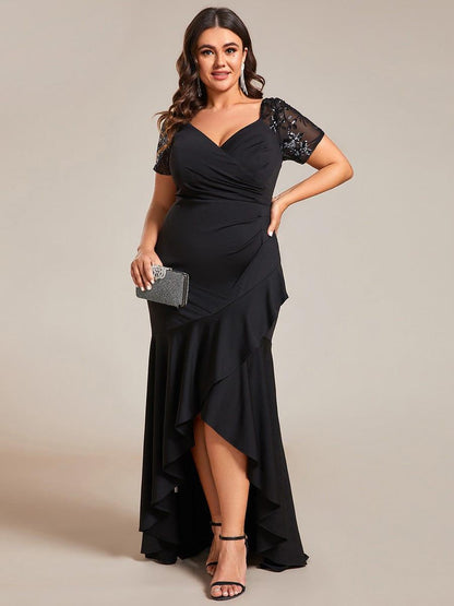 Plus Size High-Low V-Neck Bodycon Fishtail Formal Evening Dress