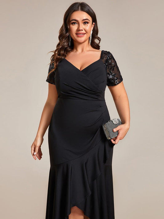 Plus Size High-Low V-Neck Bodycon Fishtail Formal Evening Dress