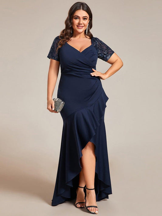 Plus Size High-Low V-Neck Bodycon Fishtail Formal Evening Dress