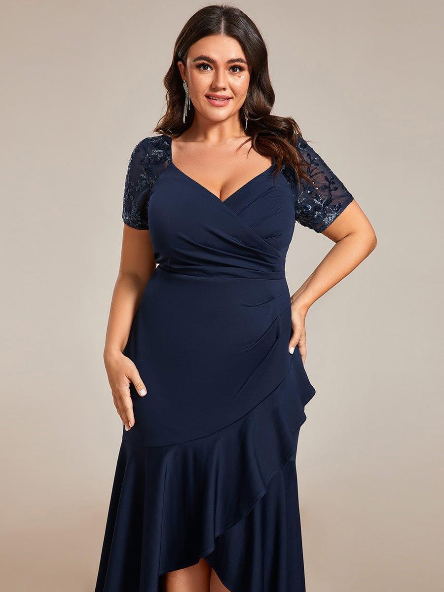 Plus Size High-Low V-Neck Bodycon Fishtail Formal Evening Dress
