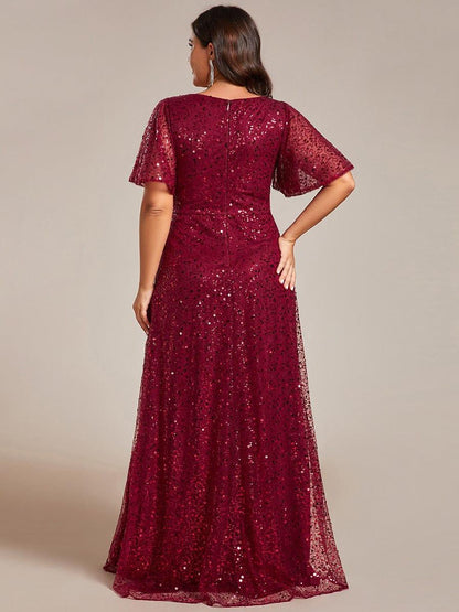 ever ARIA|Shimmering All Over Sequin Short Sleeves A-Line Formal Evening Dress