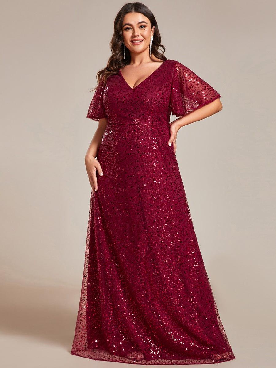 ever ARIA|Shimmering All Over Sequin Short Sleeves A-Line Formal Evening Dress