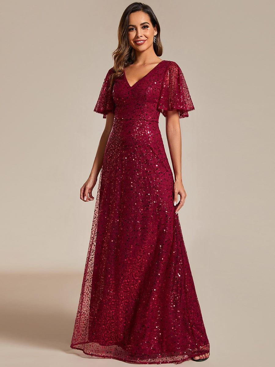 ever ARIA|Shimmering All Over Sequin Short Sleeves A-Line Formal Evening Dress