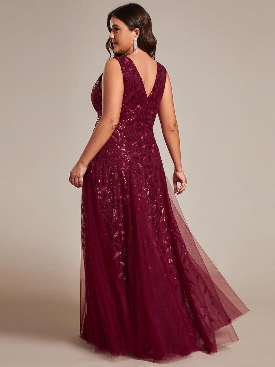 pretty ZOEY|Plus Size Sparkling Sleeveless Leaf Sequin A-Line Formal Evening Dress