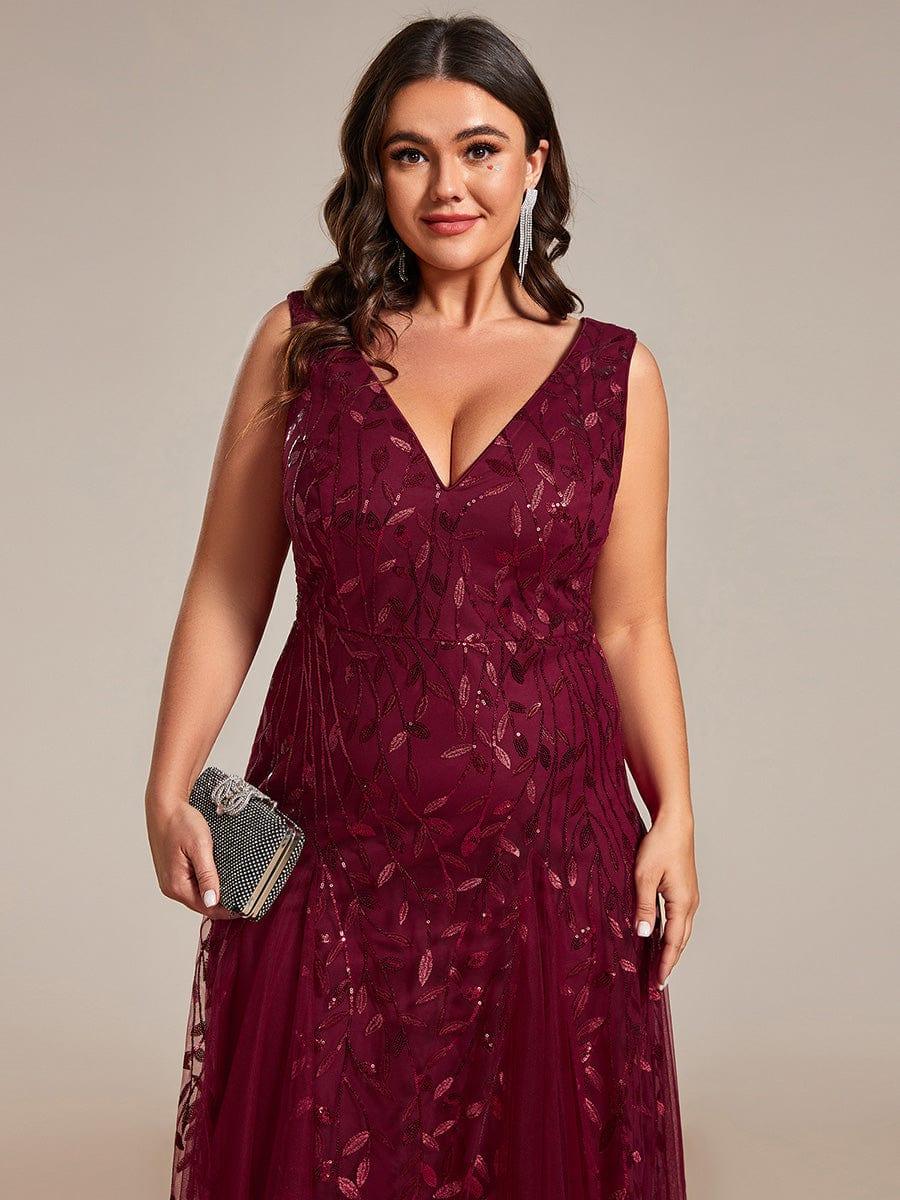 pretty ZOEY|Plus Size Sparkling Sleeveless Leaf Sequin A-Line Formal Evening Dress
