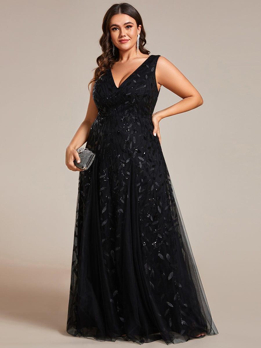 pretty ZOEY|Plus Size Sparkling Sleeveless Leaf Sequin A-Line Formal Evening Dress