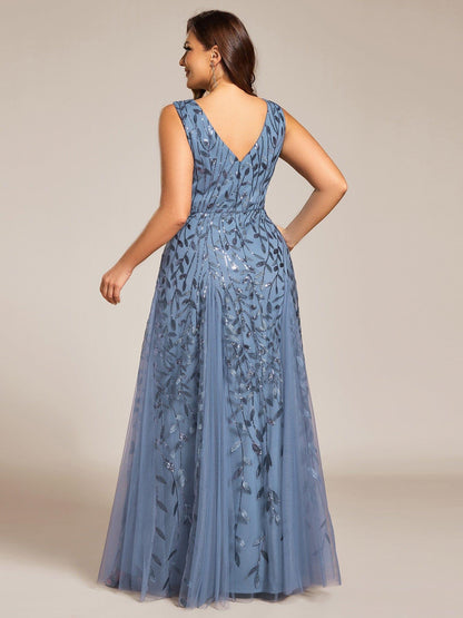 pretty ZOEY|Plus Size Sparkling Sleeveless Leaf Sequin A-Line Formal Evening Dress