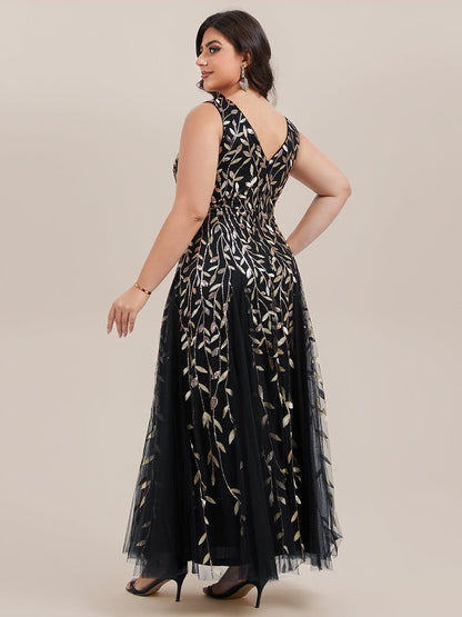 pretty ZOEY|Plus Size Sparkling Sleeveless Leaf Sequin A-Line Formal Evening Dress