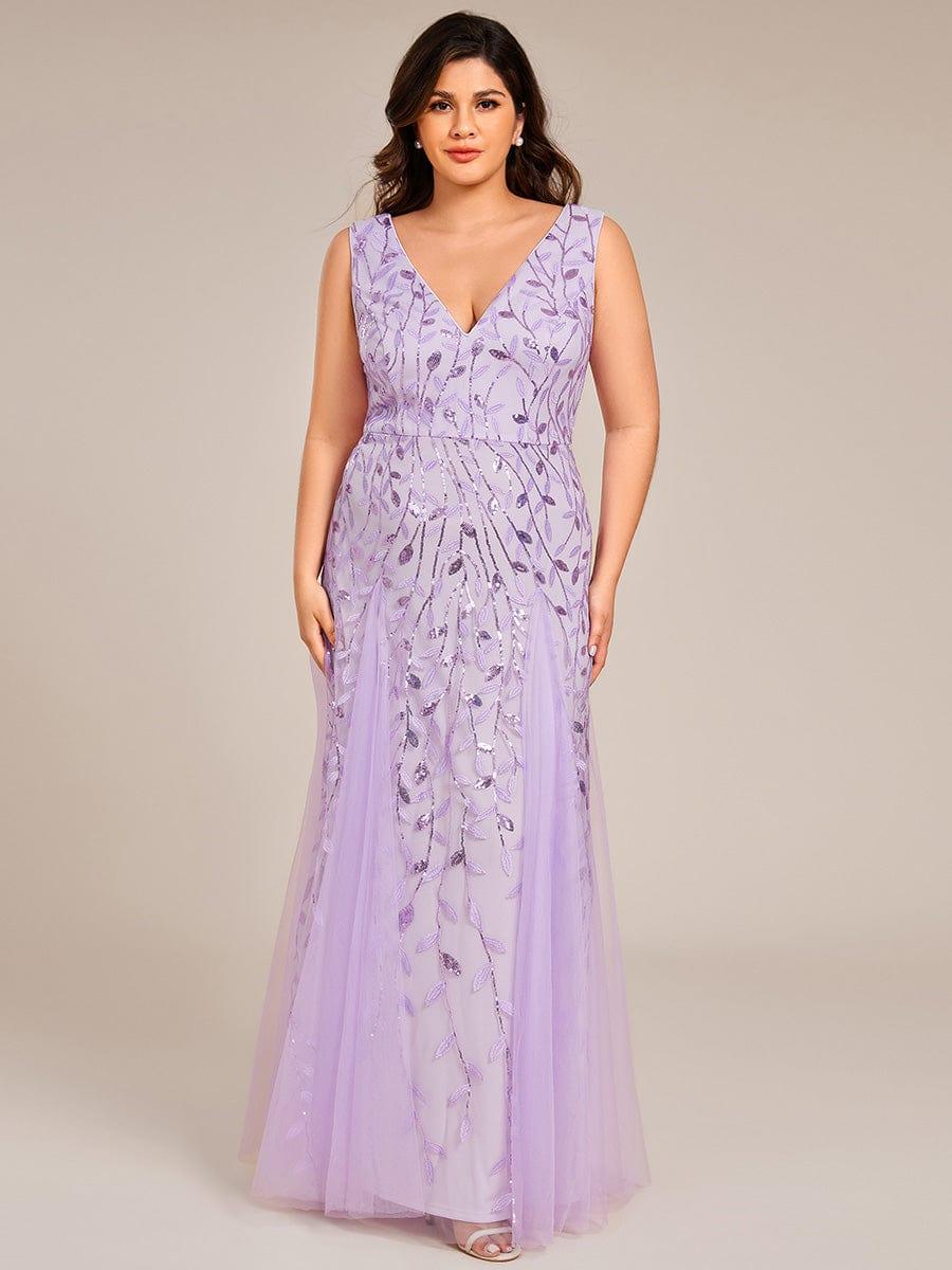 pretty ZOEY|Plus Size Sparkling Sleeveless Leaf Sequin A-Line Formal Evening Dress