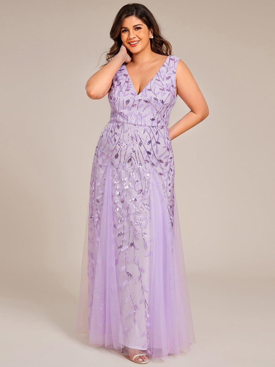 pretty ZOEY|Plus Size Sparkling Sleeveless Leaf Sequin A-Line Formal Evening Dress