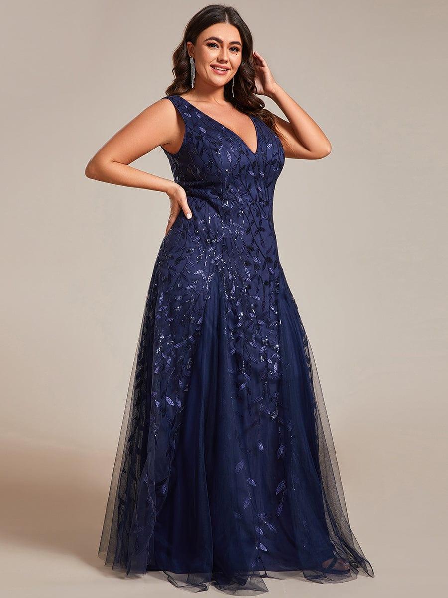 pretty ZOEY|Plus Size Sparkling Sleeveless Leaf Sequin A-Line Formal Evening Dress