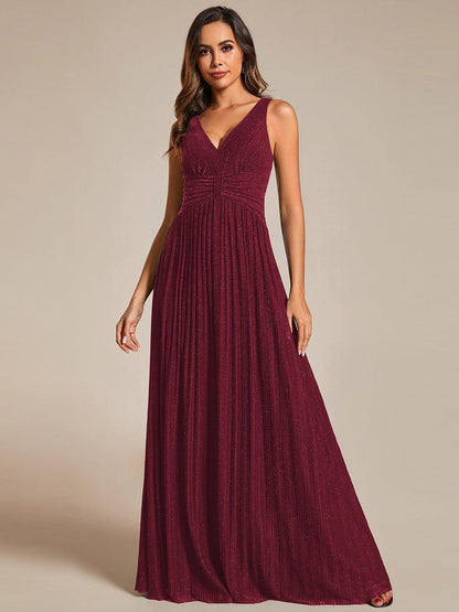 Glittery Sleeveless  Pleated Empire Waist A-Line Formal Evening Dress