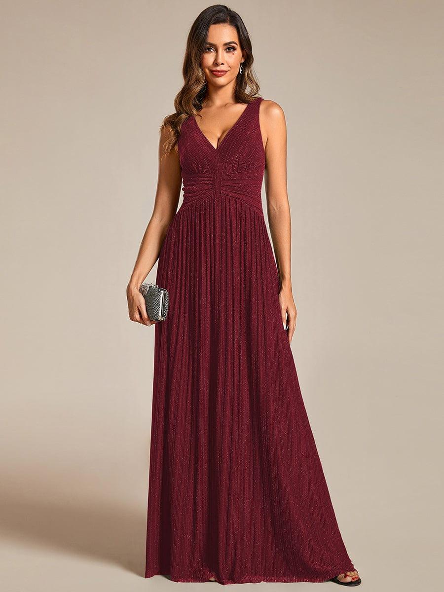 Glittery Sleeveless  Pleated Empire Waist A-Line Formal Evening Dress