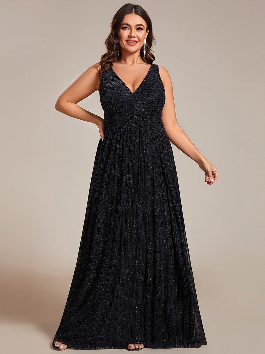 Glittery Sleeveless  Pleated Empire Waist A-Line Formal Evening Dress