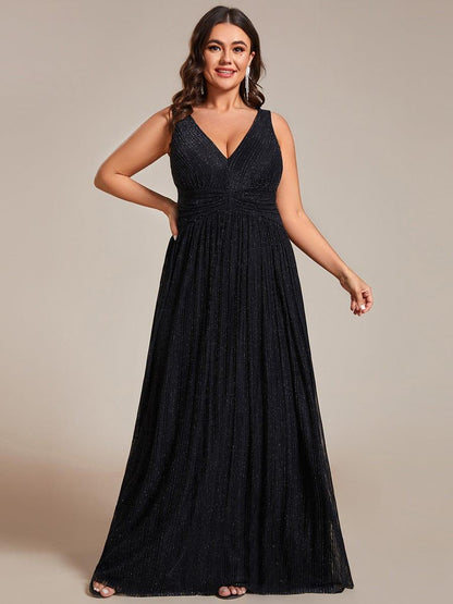 Glittery Sleeveless  Pleated Empire Waist A-Line Formal Evening Dress