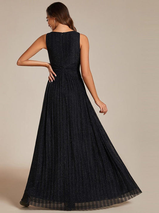Glittery Sleeveless  Pleated Empire Waist A-Line Formal Evening Dress