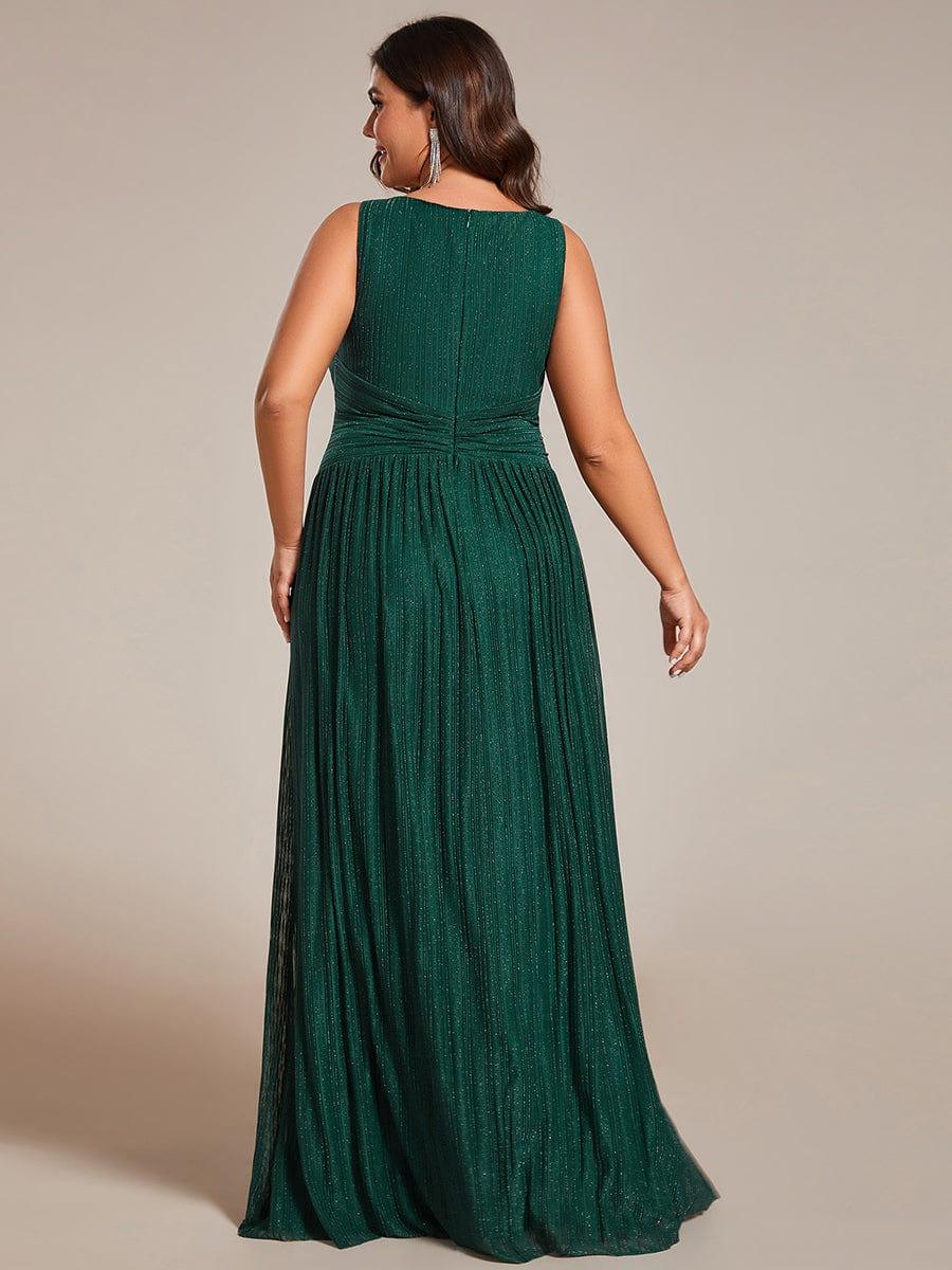 Glittery Sleeveless  Pleated Empire Waist A-Line Formal Evening Dress