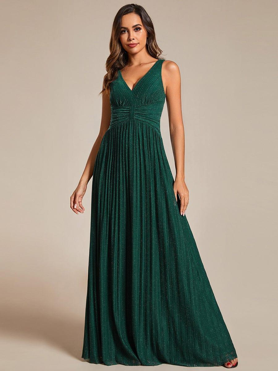 Glittery Sleeveless  Pleated Empire Waist A-Line Formal Evening Dress
