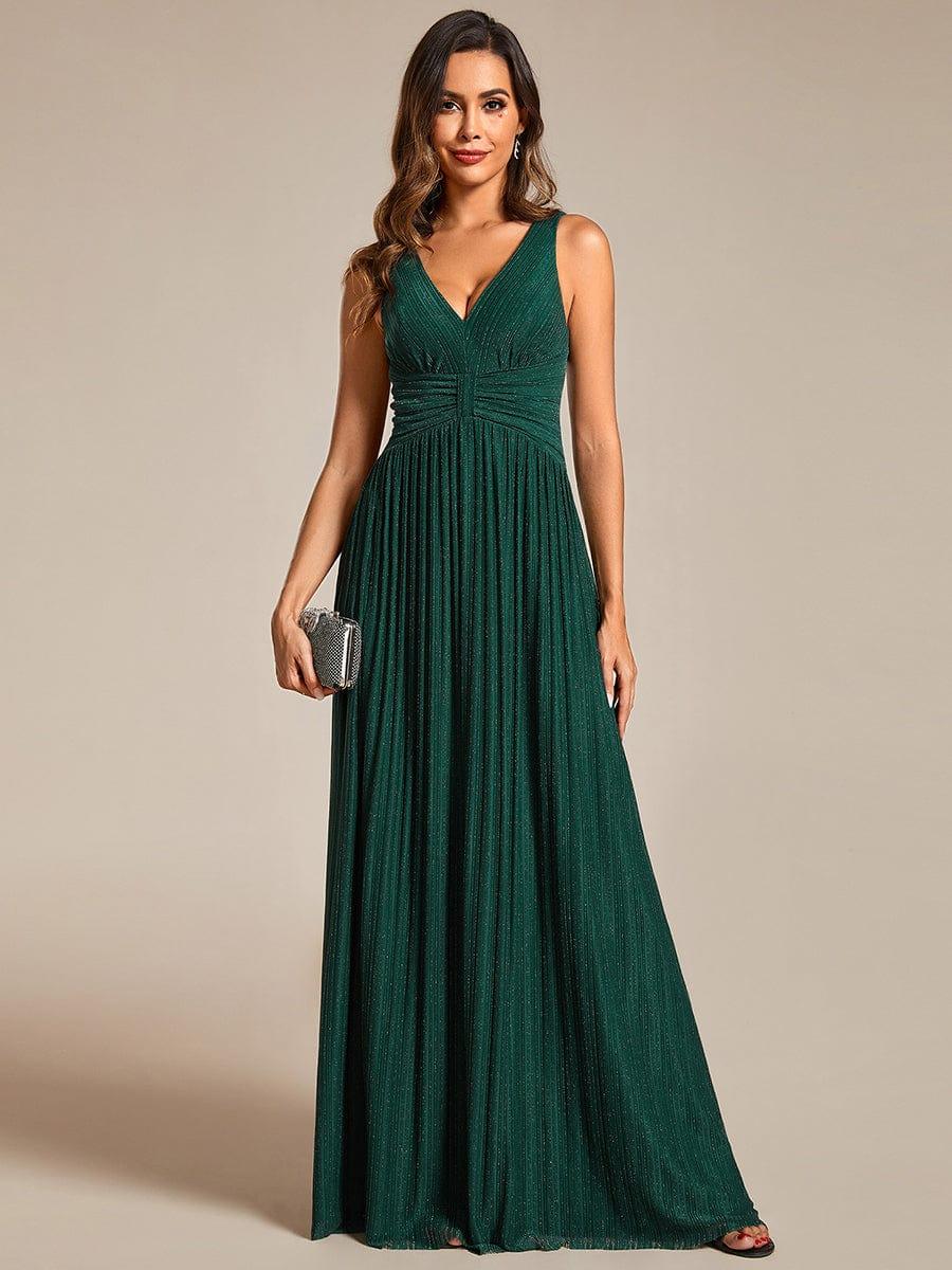 Glittery Sleeveless  Pleated Empire Waist A-Line Formal Evening Dress
