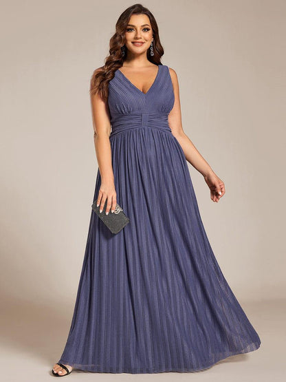 Glittery Sleeveless  Pleated Empire Waist A-Line Formal Evening Dress