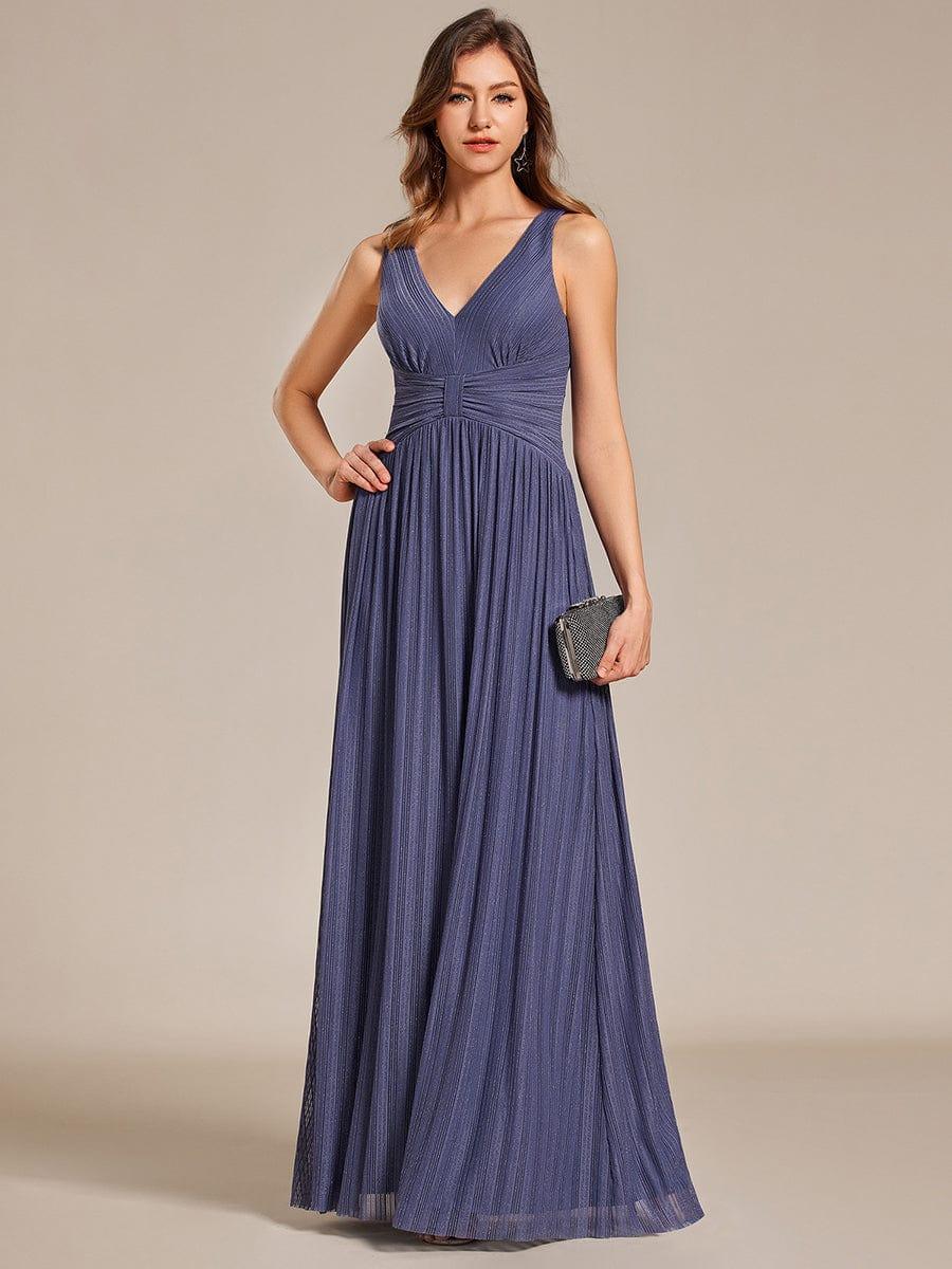 Glittery Sleeveless  Pleated Empire Waist A-Line Formal Evening Dress