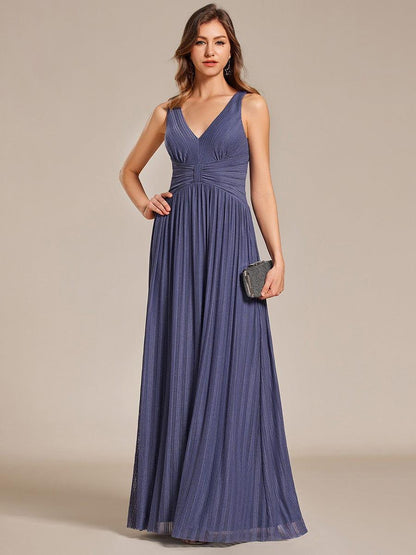 Glittery Sleeveless  Pleated Empire Waist A-Line Formal Evening Dress