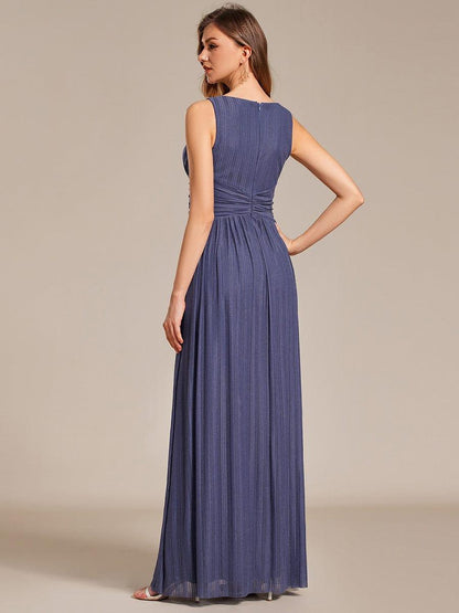 Glittery Sleeveless  Pleated Empire Waist A-Line Formal Evening Dress