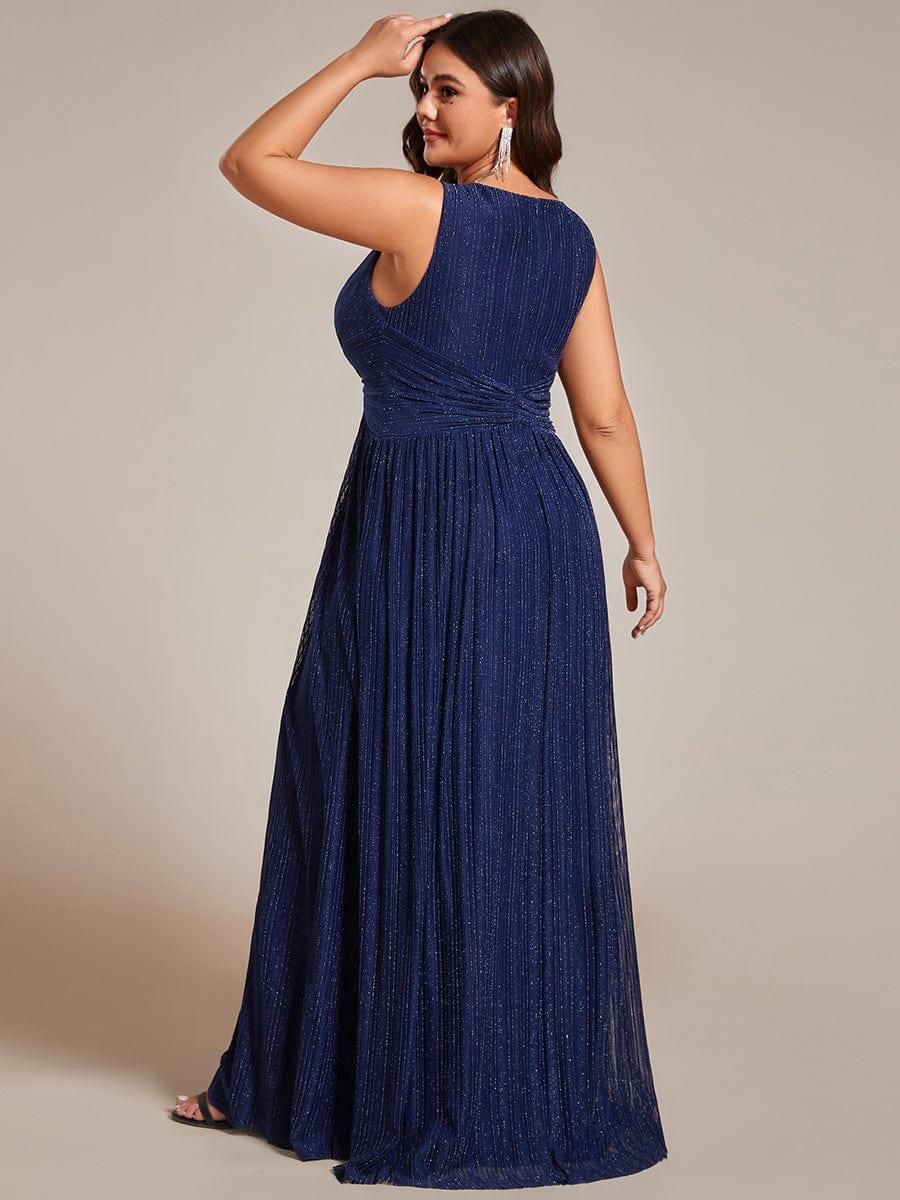 Glittery Sleeveless  Pleated Empire Waist A-Line Formal Evening Dress