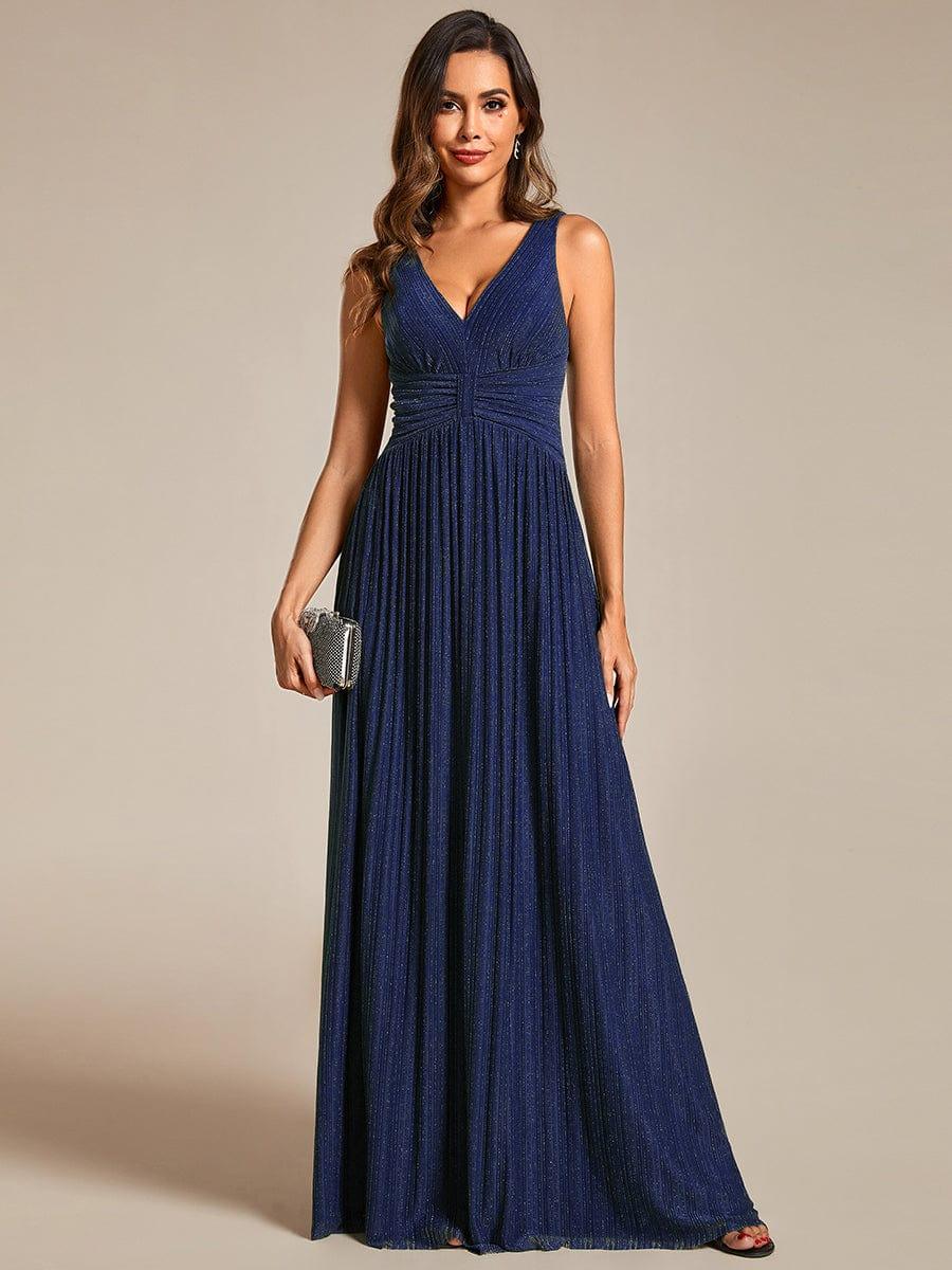 Glittery Sleeveless  Pleated Empire Waist A-Line Formal Evening Dress