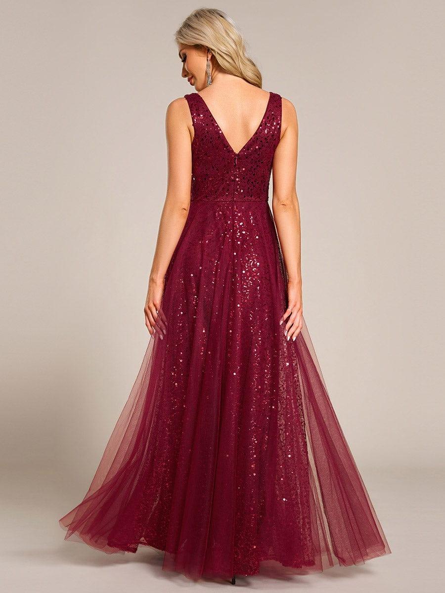 ever HILLARY|V-Neck Sleeveless High-Waist See-Through Sequin Tulle Evening Dress