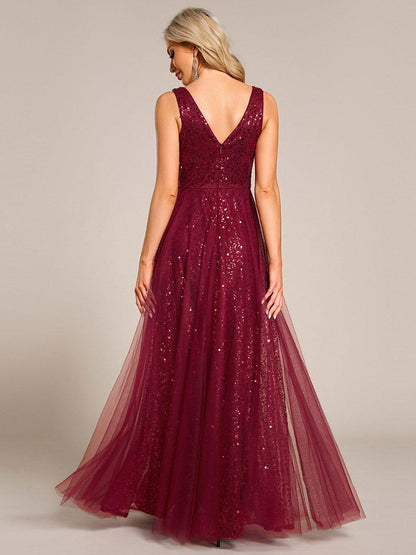 ever HILLARY|V-Neck Sleeveless High-Waist See-Through Sequin Tulle Evening Dress