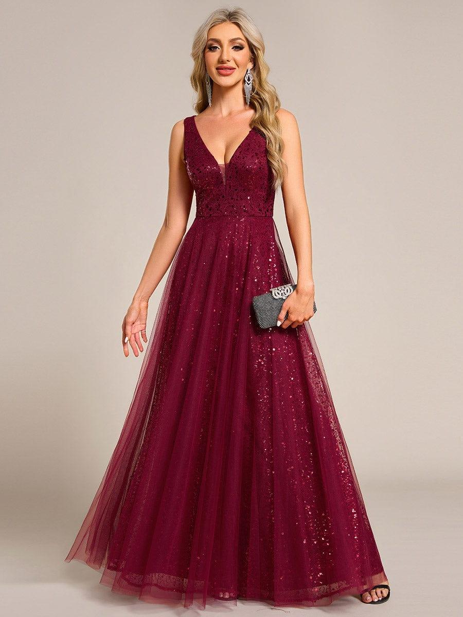 ever HILLARY|V-Neck Sleeveless High-Waist See-Through Sequin Tulle Evening Dress
