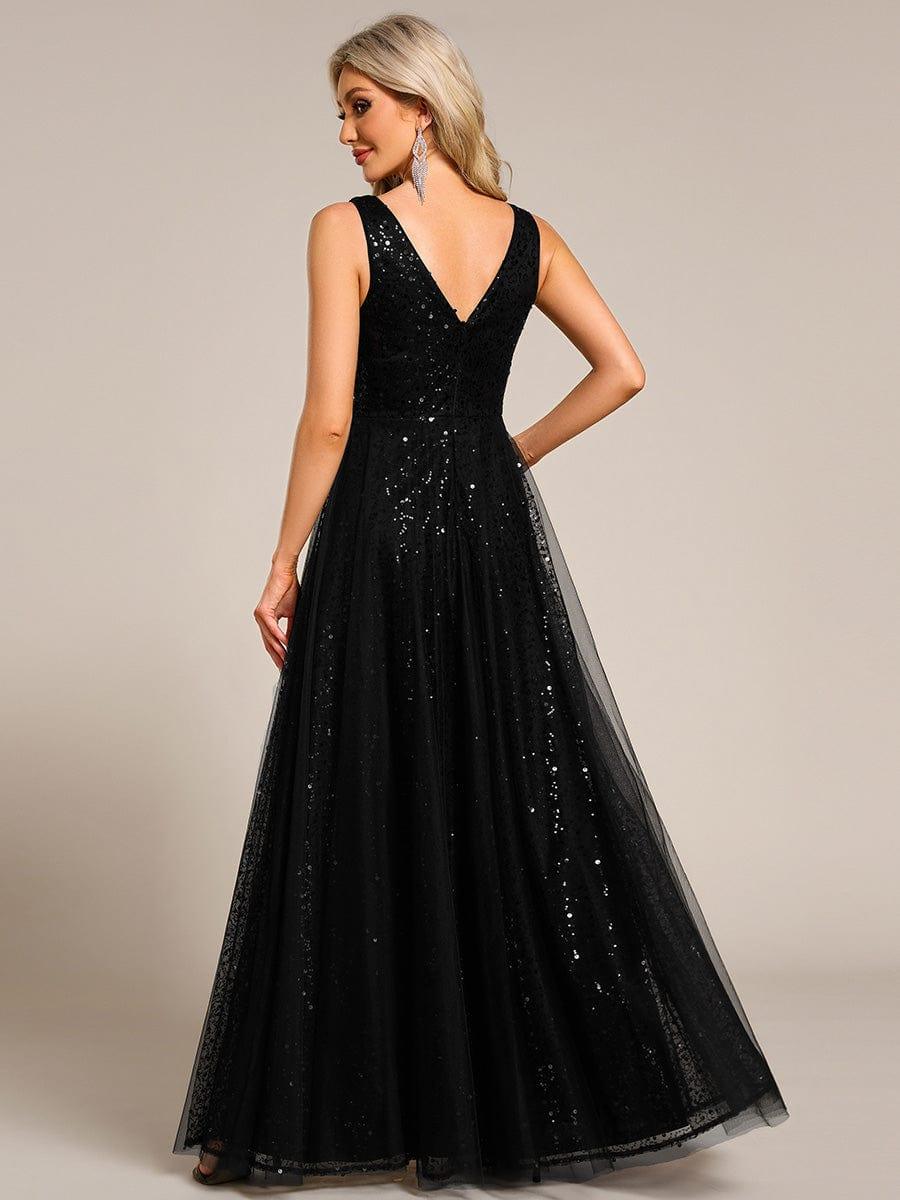 ever HILLARY|V-Neck Sleeveless High-Waist See-Through Sequin Tulle Evening Dress