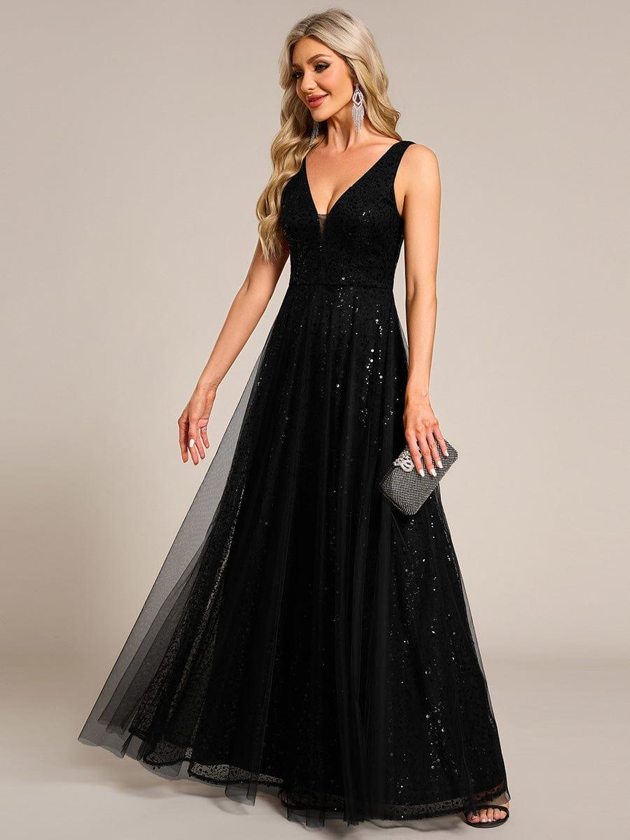 ever HILLARY|V-Neck Sleeveless High-Waist See-Through Sequin Tulle Evening Dress