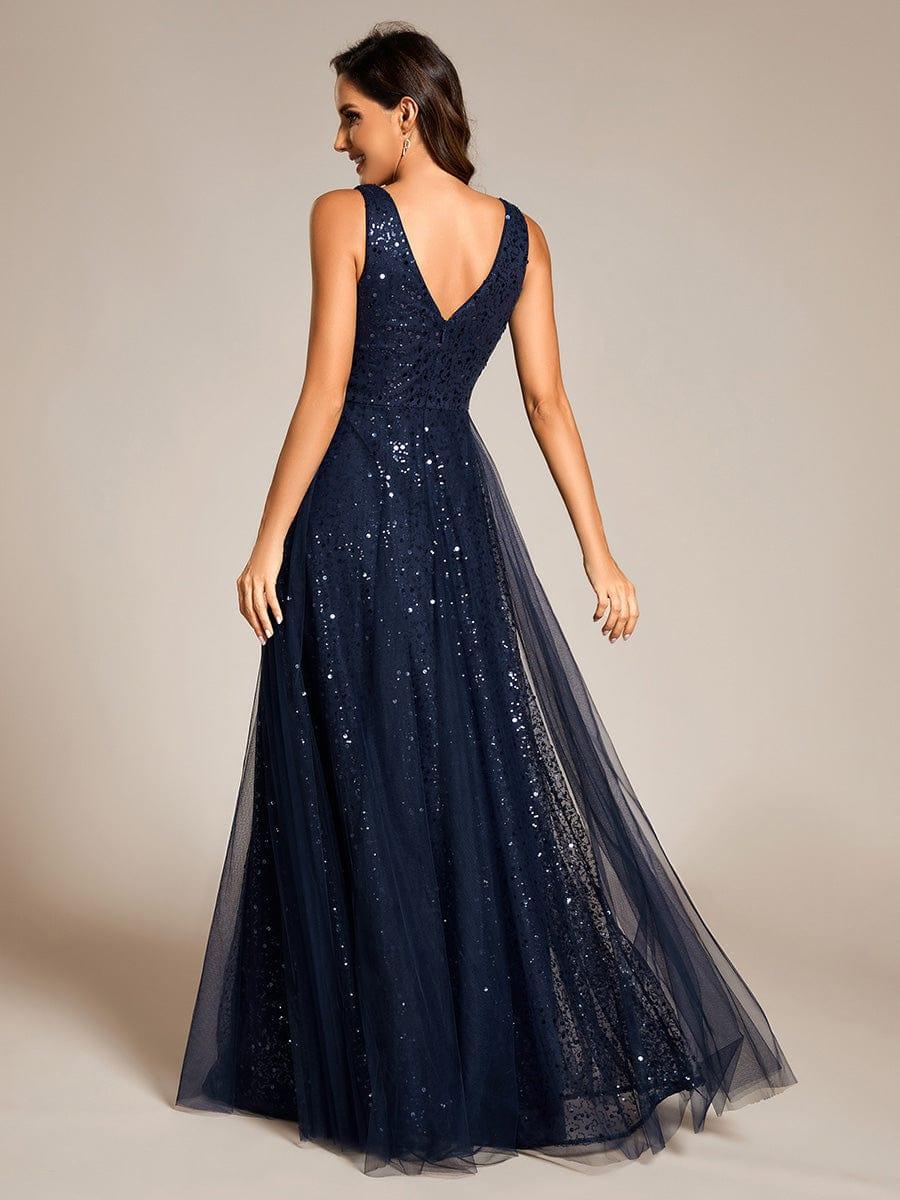 ever HILLARY|V-Neck Sleeveless High-Waist See-Through Sequin Tulle Evening Dress