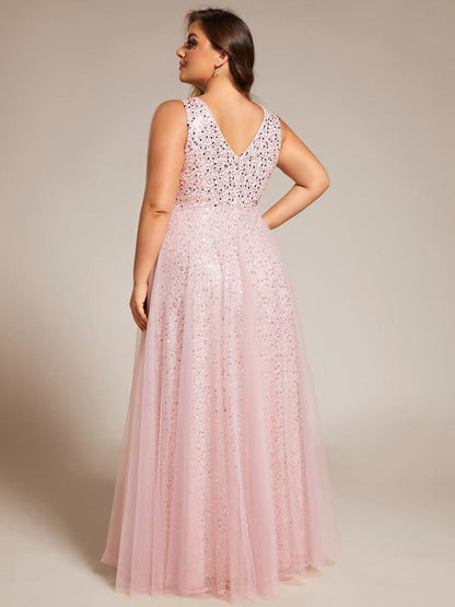 ever HILLARY|V-Neck Sleeveless High-Waist See-Through Sequin Tulle Evening Dress