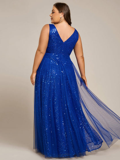 ever HILLARY|V-Neck Sleeveless High-Waist See-Through Sequin Tulle Evening Dress