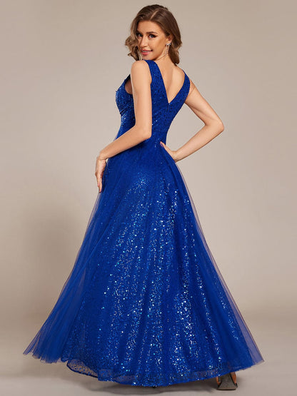 ever HILLARY|V-Neck Sleeveless High-Waist See-Through Sequin Tulle Evening Dress
