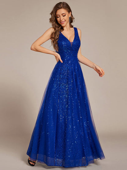 ever HILLARY|V-Neck Sleeveless High-Waist See-Through Sequin Tulle Evening Dress