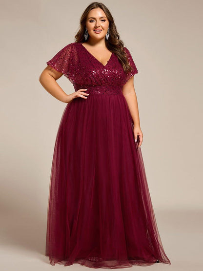 ever NAVEYA|Sparkly Sequin A-Line V-Neck Tulle Formal Evening Dress
